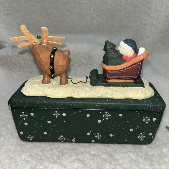 Merry Christmas Santa Reindeer bling green trinket ceramic heavy 3 sections 6" - Picture 5 of 11